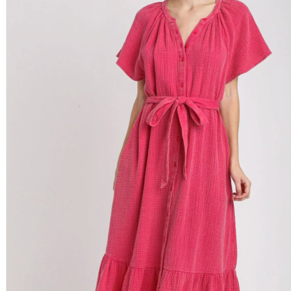 299.Mineral Wash Button Down Midi Dress - Picture 2 of 3